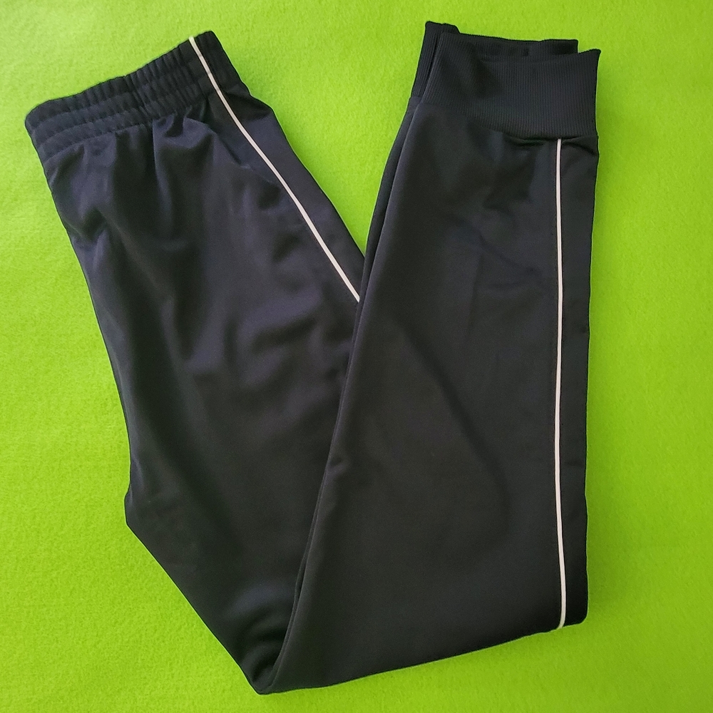 Spalding Boys Track Pants Navy Blue White Stripe Leg Elastic Waist Cuffed L